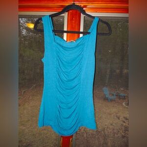 Blue Ruched Sleeveless Tank Top